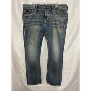 True Religion Ricky Super T Jeans 38x32 Blue Flap Thick Stitch